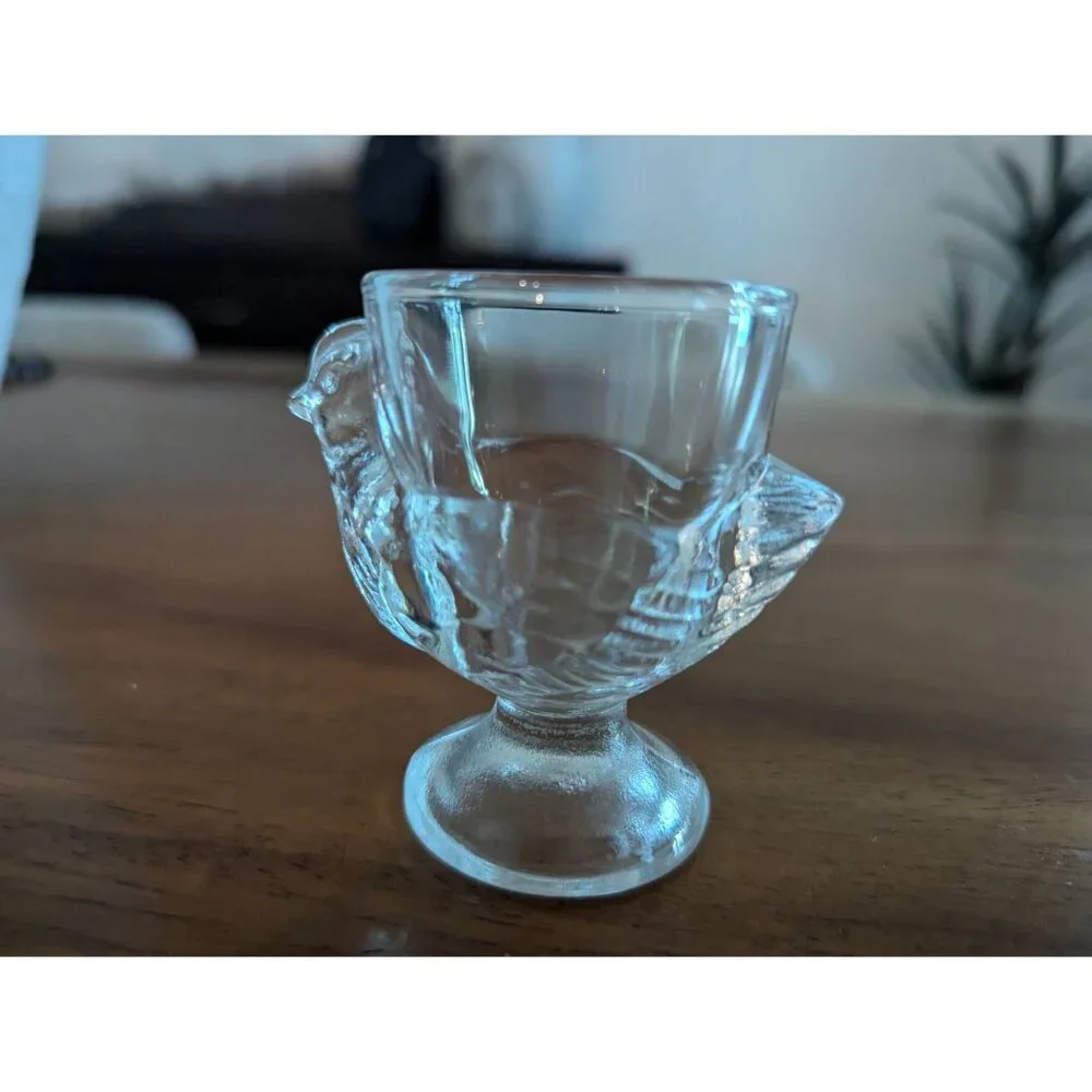 Vintage Glass Hen or Chicken Shaped Egg Cup by Luminarc Made in France